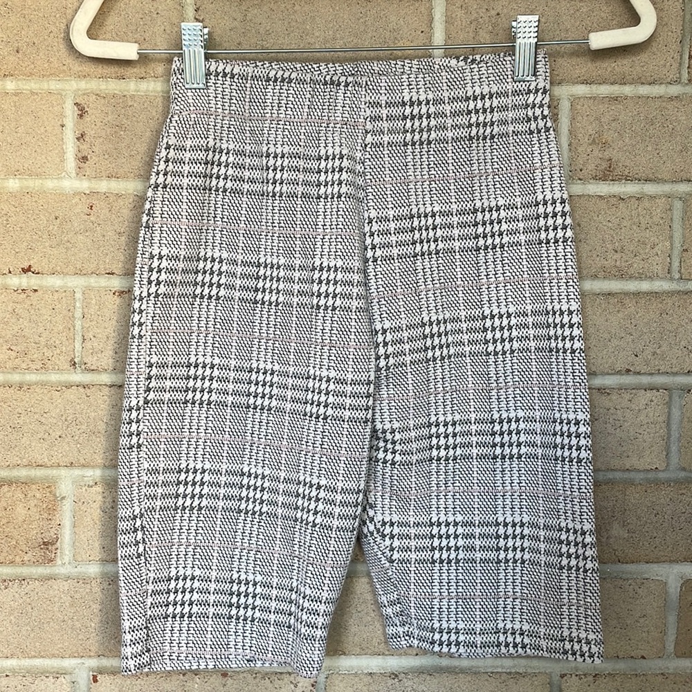 UO Kimmy Tweed Plaid High-Rise Bike Shorts